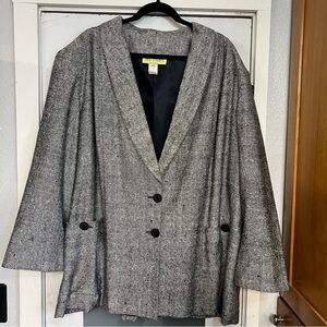 Ada Mabel Blazer Women 3X Black White Silk Woven V-neck Collar 3/4 Pocket Button